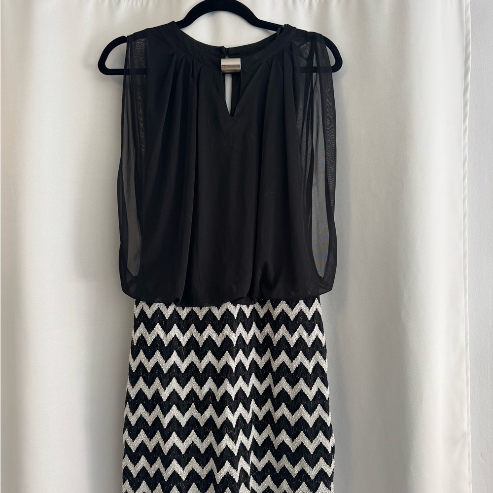 Perceptions Black Sheer Sleeveless Blouse with Silver Accent
